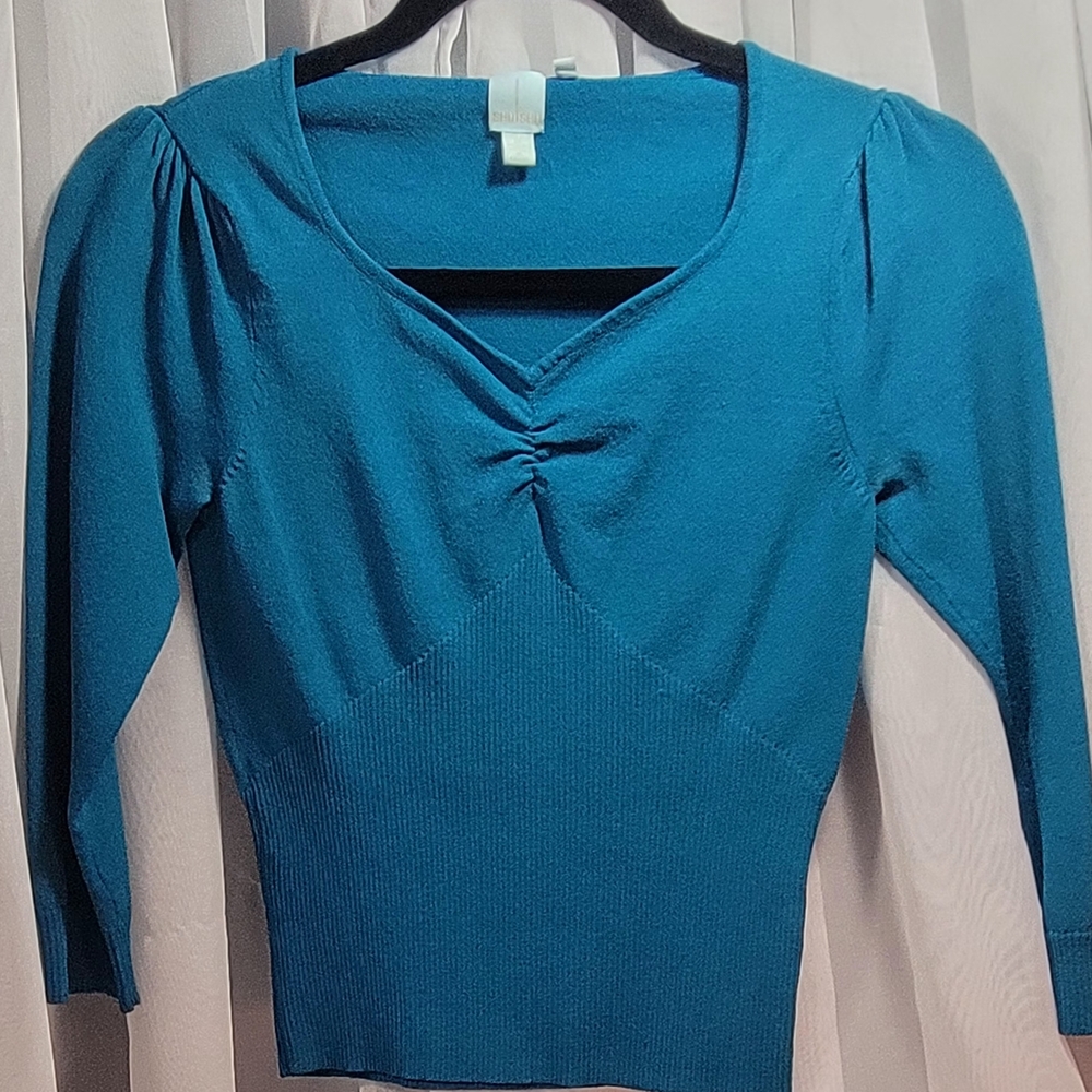 Elegant Teal V-Neck Women's Blouse